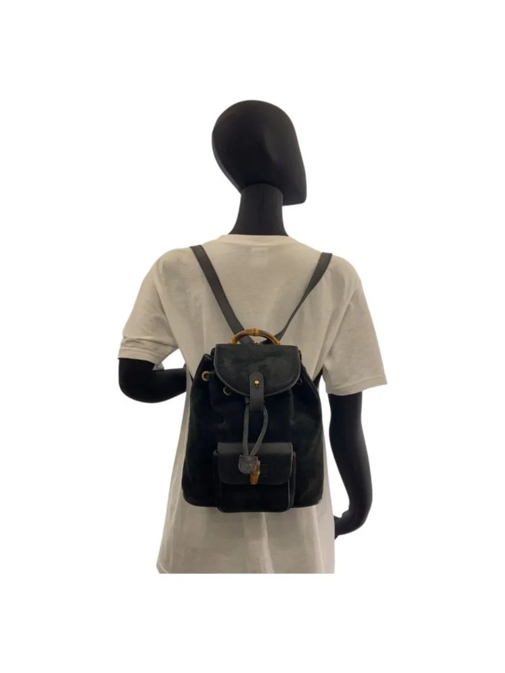 Gucci Bamboo Black Gold Suede Backpack